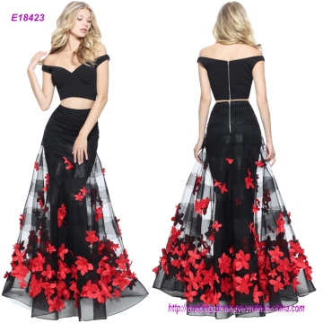 Hot Sale Two-Piece Mermaid Evening Dress with an Appliqued Flower Skirt and off The Shoulder Bodice